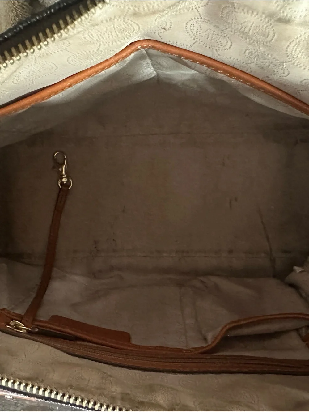 Michael Kors Dark Brown MK Logo Dome Satchel with Tan Trim